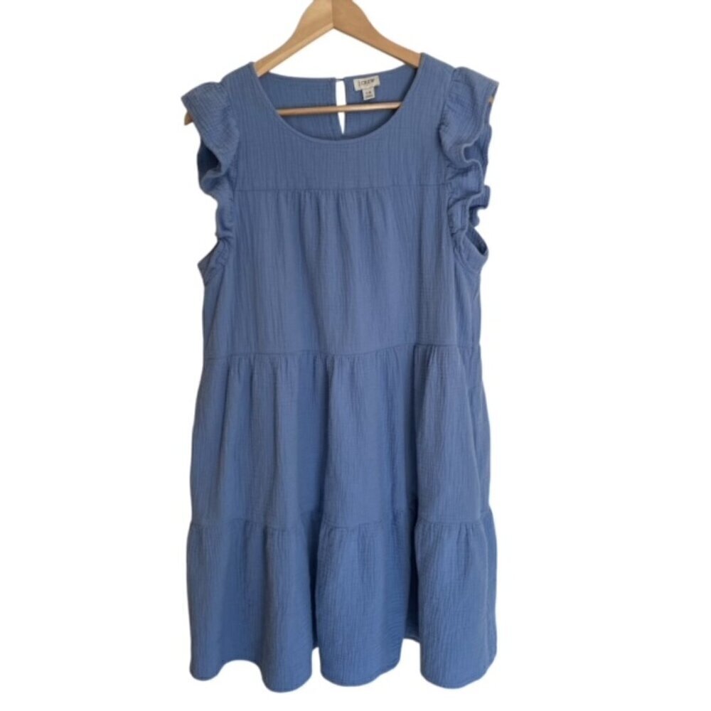 J. Crew Dusty Blue Tiered Ruffle-Sleeve Mini Dress
